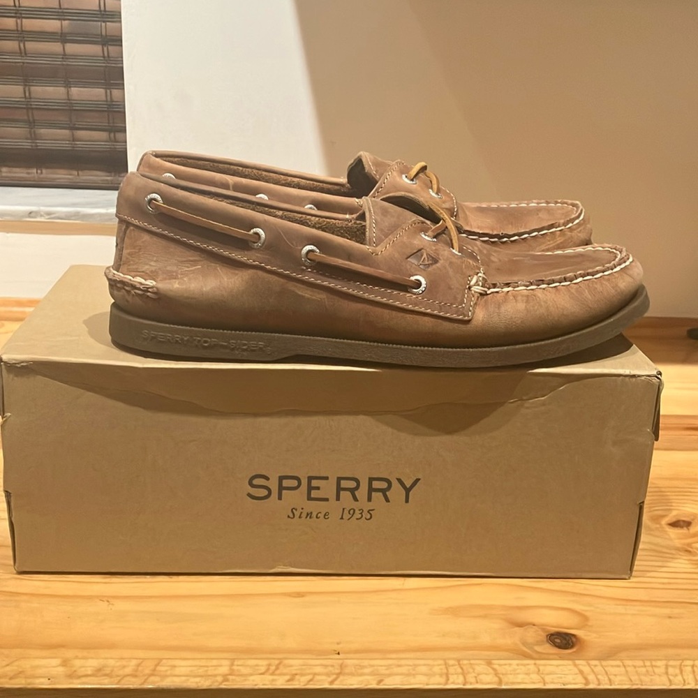 Sperry A/O Top Sider Collegiate Tan Leather 9.5 w/Original Box